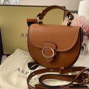 $550 ASPINAL OF LONDON Saddle bag crossbody top handle TAN Caramel hand bag